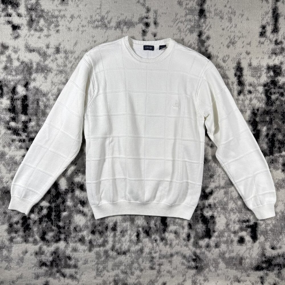 Vintage Izod‎ Sweater Mens Size Medium White Crest Preppy Academia Comfort